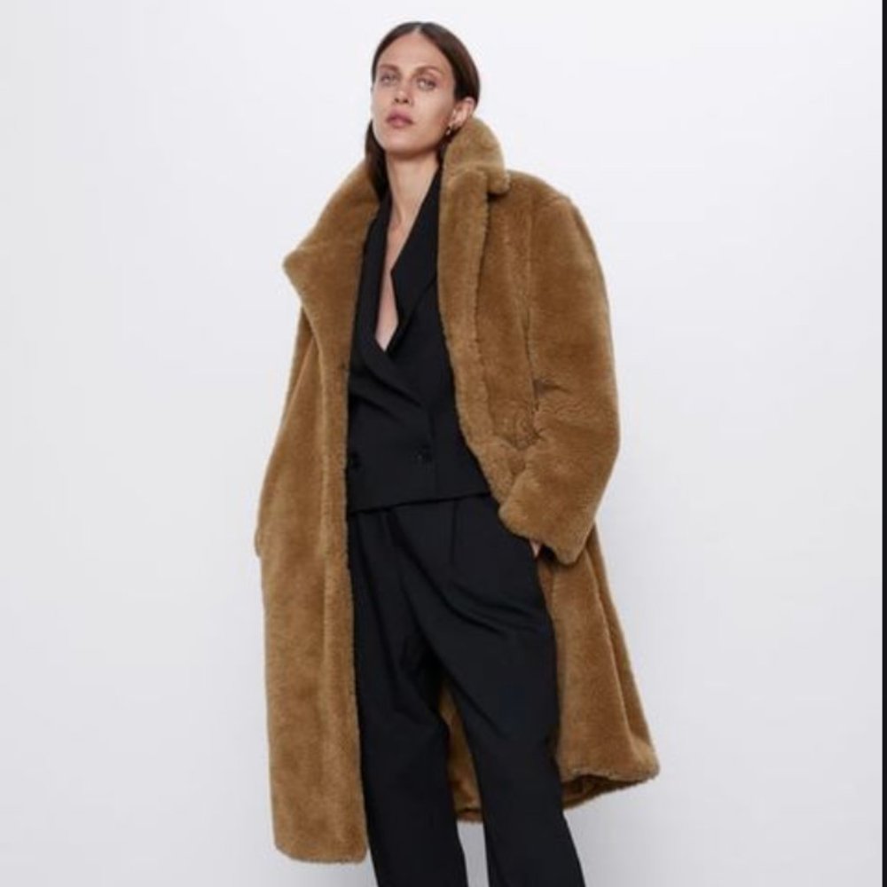 Zara Faux Fur Teddy Coat - Picture 2 of 6